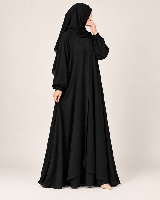 Black Modest Jilbab Abaya with Gathered Sleeves