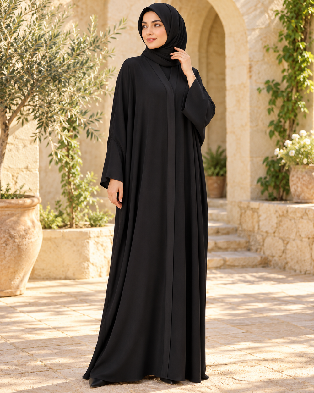 Classic Black Abaya with Wide Sleeves