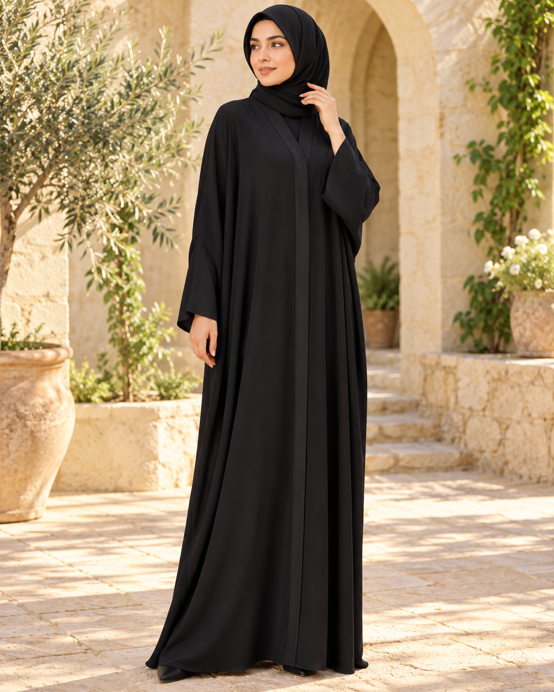 Classic Black Abaya with Wide Sleeves