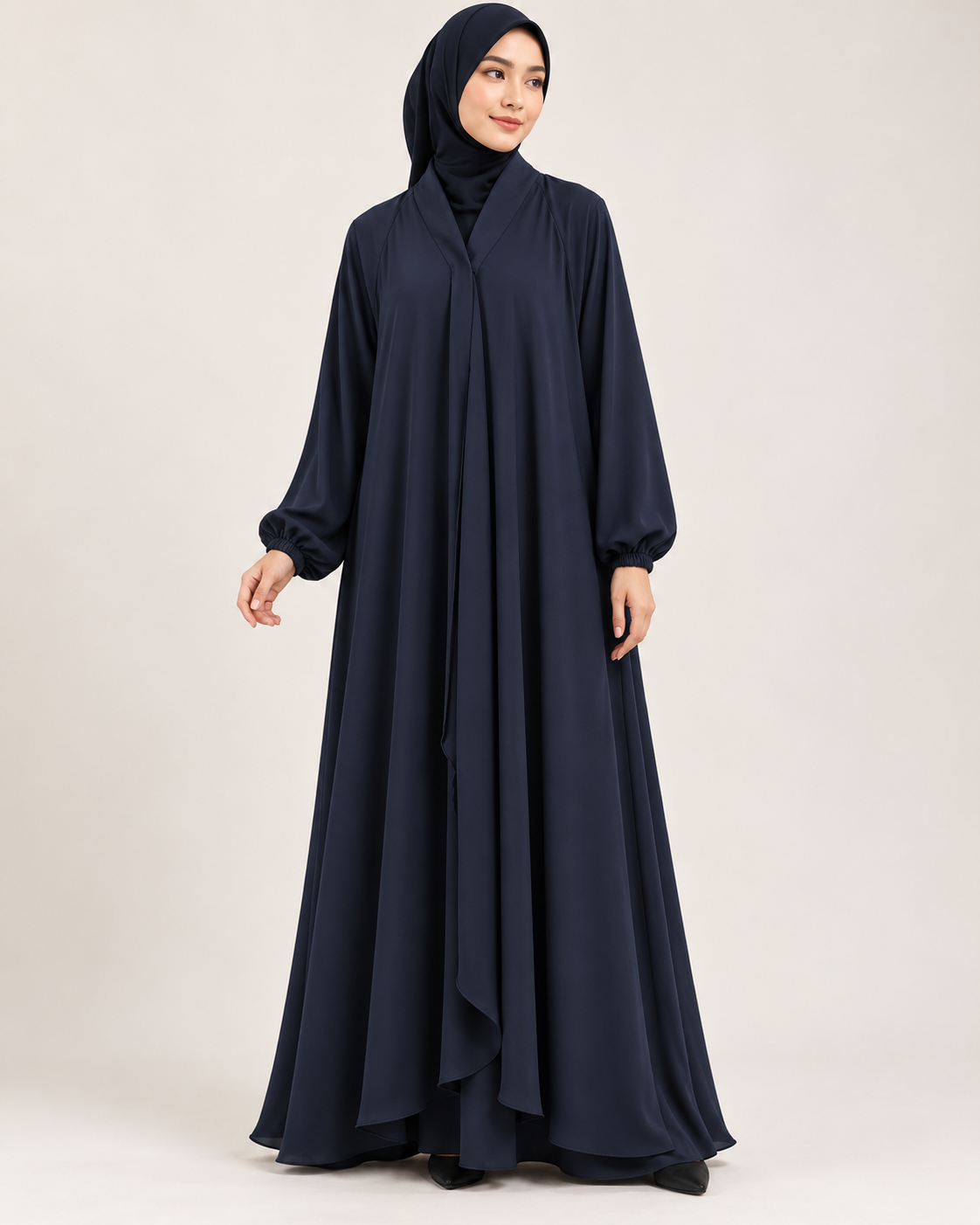 Midnight Navy Frill Abaya with Elastic Cuff Sleeves