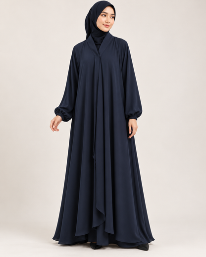 Midnight Navy Frill Abaya with Elastic Cuff Sleeves