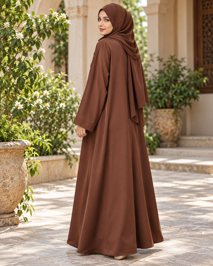 Chocolate Brown Classic Abaya with Wide Sleeves