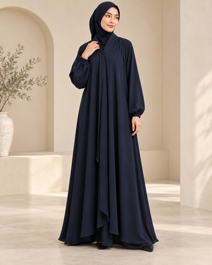 Midnight Navy Frill Abaya with Elastic Cuff Sleeves