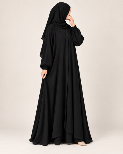 Black Modest Jilbab Abaya with Gathered Sleeves