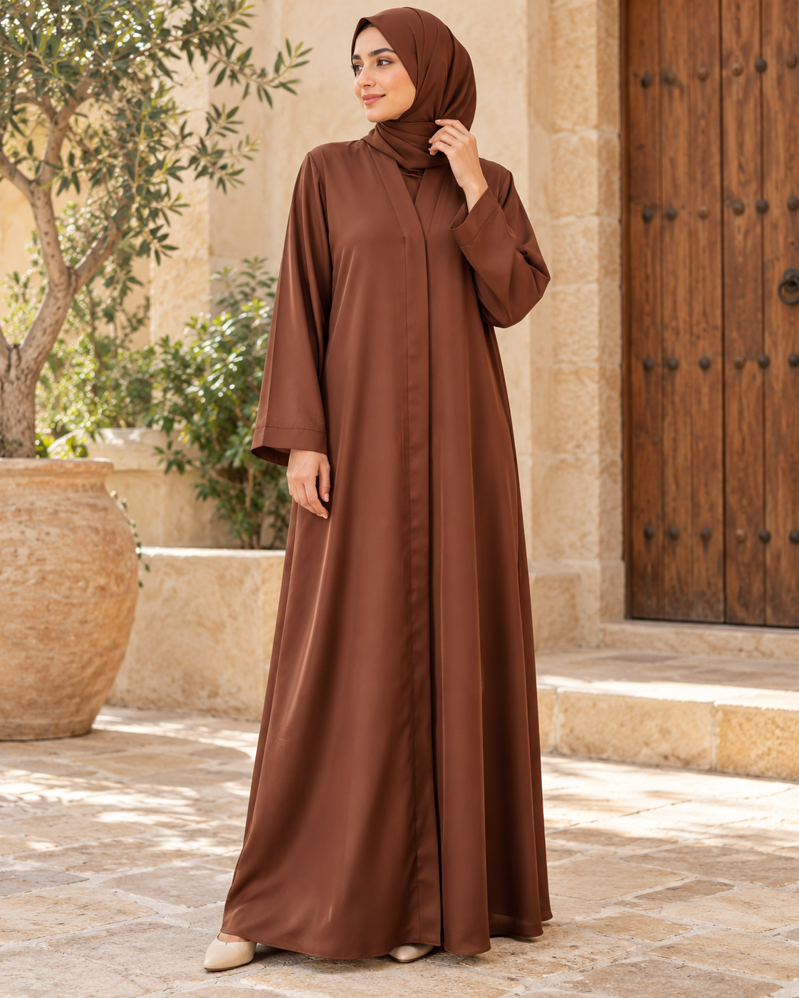 Chocolate Brown Classic Abaya with Wide Sleeves