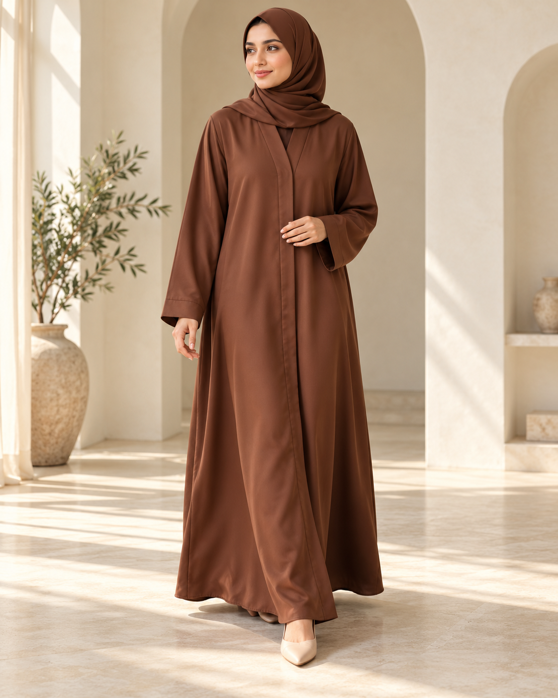 Chocolate Brown Classic Abaya with Wide Sleeves