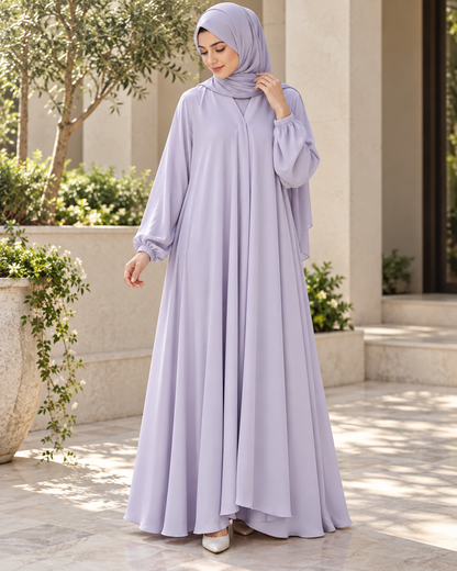 Lavender Single Frill Abaya with Elastic Cuff Sleeves