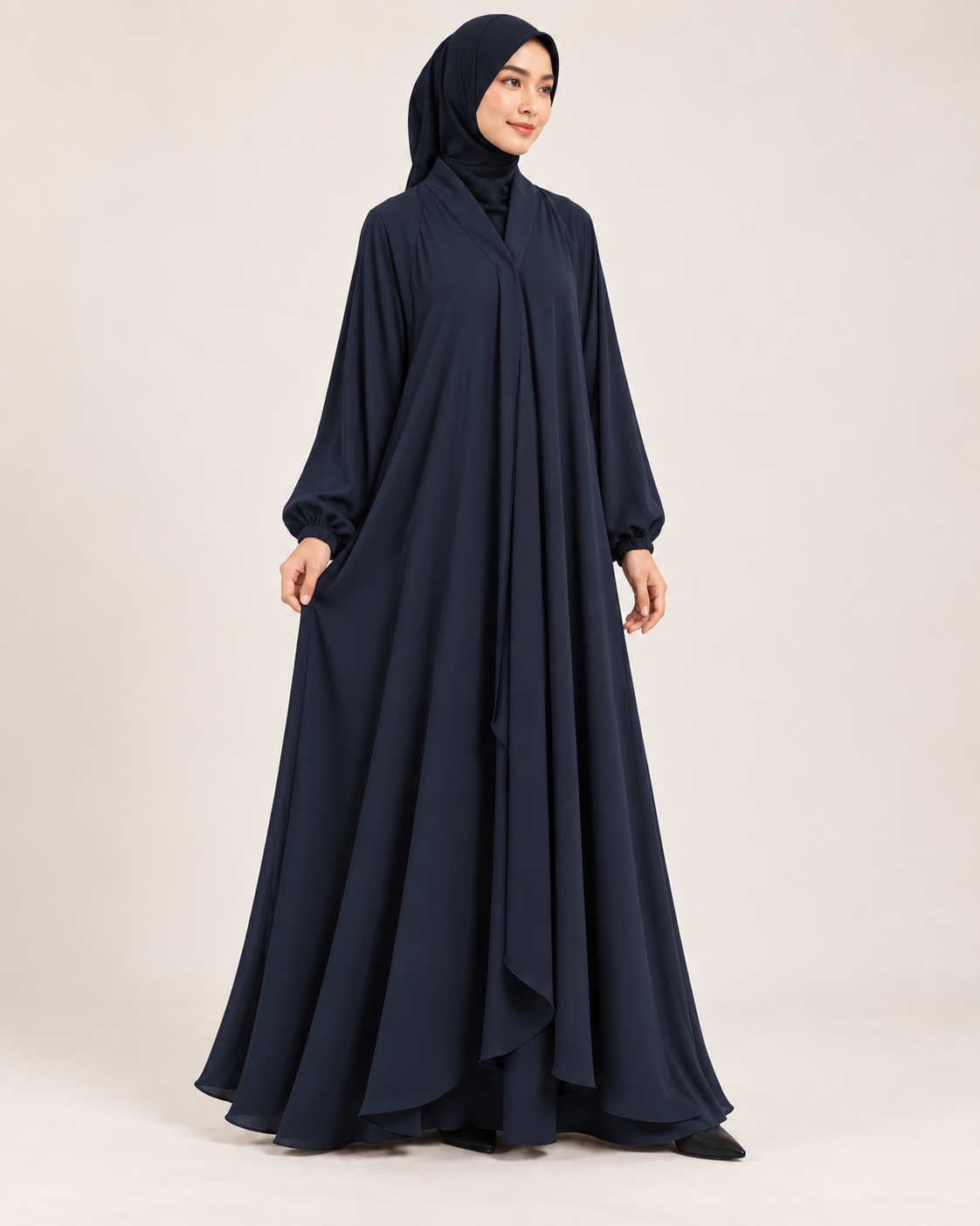 Midnight Navy Frill Abaya with Elastic Cuff Sleeves