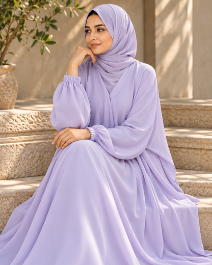Lavender Single Frill Abaya with Elastic Cuff Sleeves
