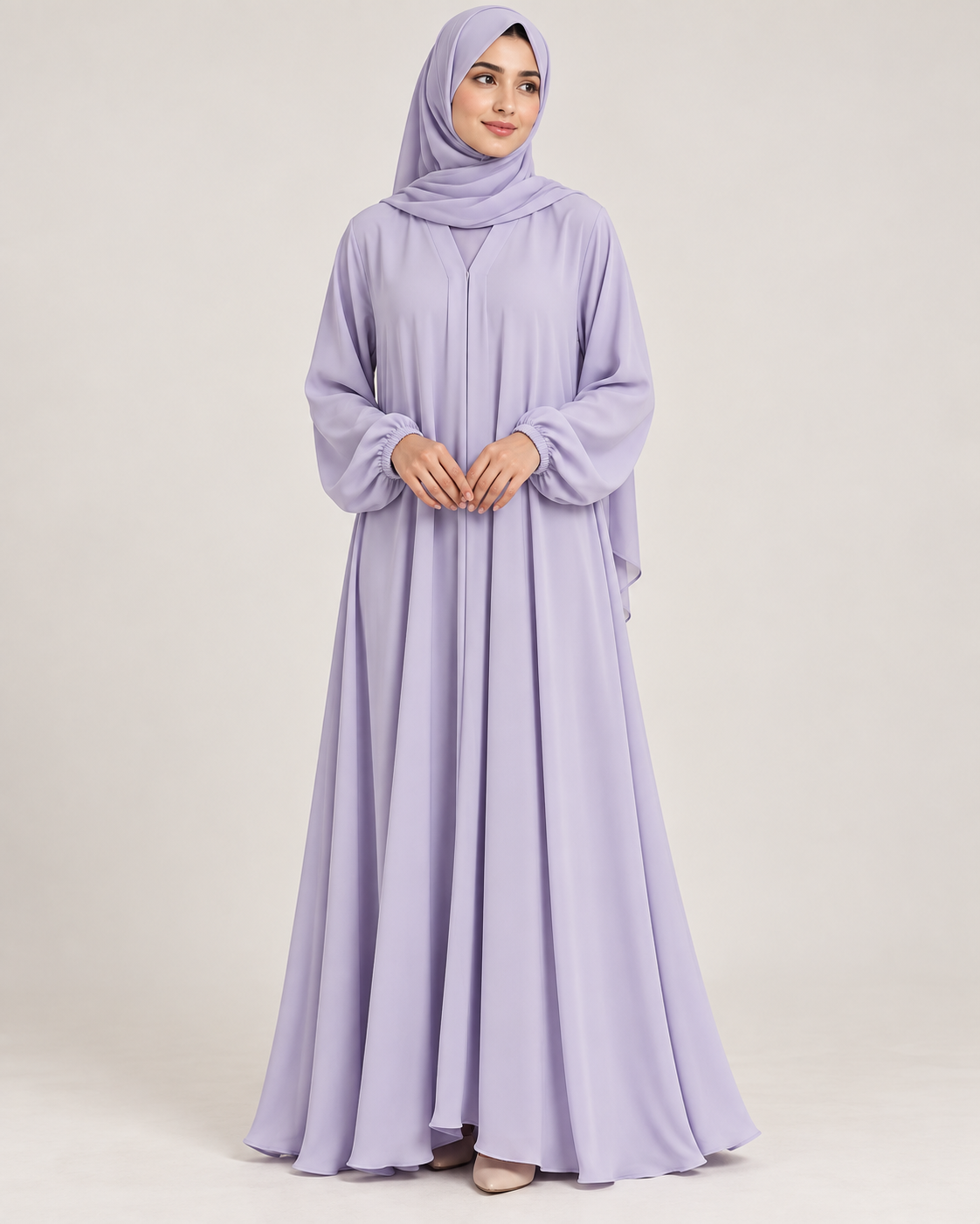 Lavender Single Frill Abaya with Elastic Cuff Sleeves