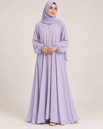 Lavender Single Frill Abaya with Elastic Cuff Sleeves