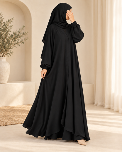 Black Modest Jilbab Abaya with Gathered Sleeves