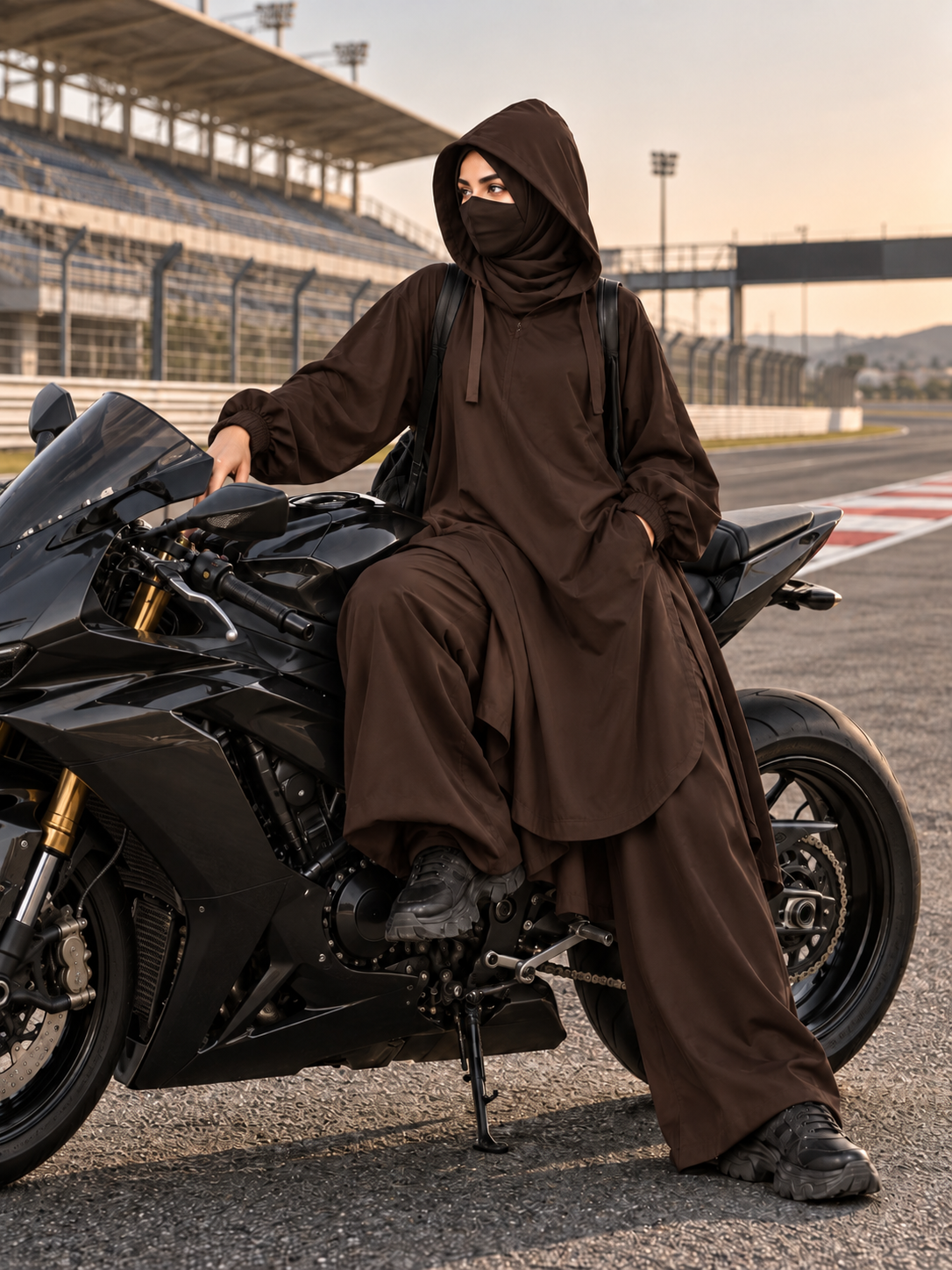 Modest sports wear in chocolate brown color