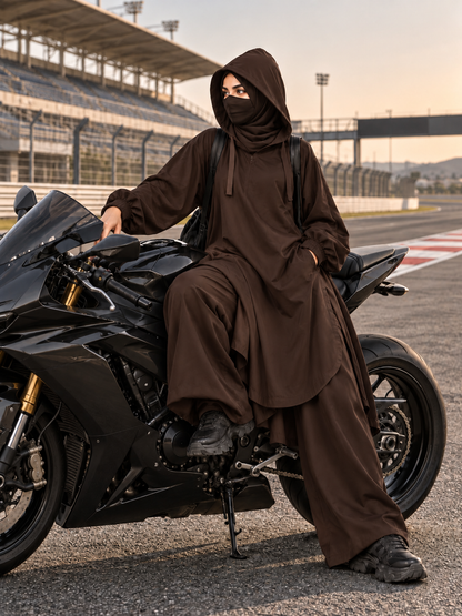 Modest sports wear in chocolate brown color